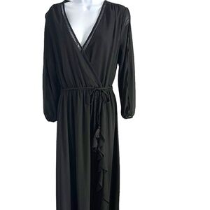 Just Fab | Black Chiffon Ruffle Front  | Maxi Dress